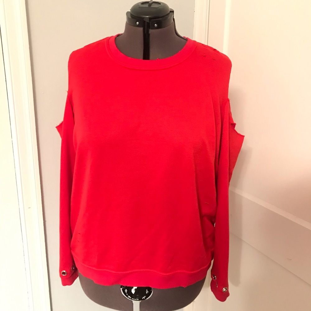 NWT Cold Shoulder Distressed Sweatshirt